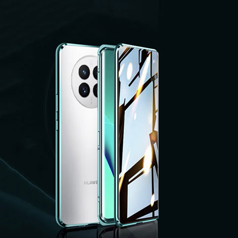 Handyhülle Hülle Luxus Aluminium Metall Rahmen Spiegel 360 Grad Ganzkörper Tasche P02 für Huawei Nova Y91 Grün