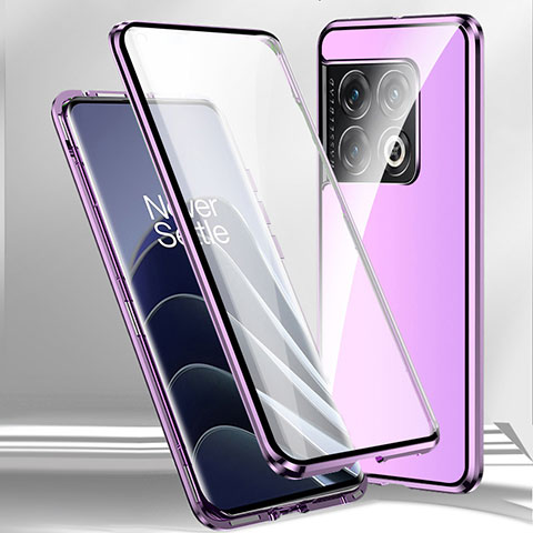 Handyhülle Hülle Luxus Aluminium Metall Rahmen Spiegel 360 Grad Ganzkörper Tasche P02 für OnePlus Ace 2 Pro 5G Violett