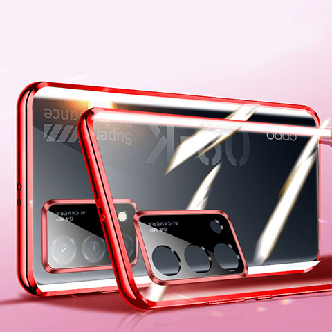 Handyhülle Hülle Luxus Aluminium Metall Rahmen Spiegel 360 Grad Ganzkörper Tasche P02 für Oppo K9 5G Rot