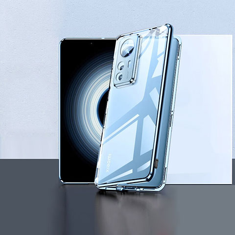 Handyhülle Hülle Luxus Aluminium Metall Rahmen Spiegel 360 Grad Ganzkörper Tasche P02 für Xiaomi Mi 12T Pro 5G Blau