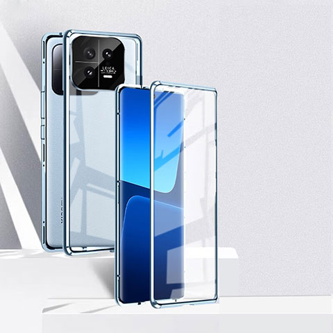 Handyhülle Hülle Luxus Aluminium Metall Rahmen Spiegel 360 Grad Ganzkörper Tasche P02 für Xiaomi Mi 13 Pro 5G Blau