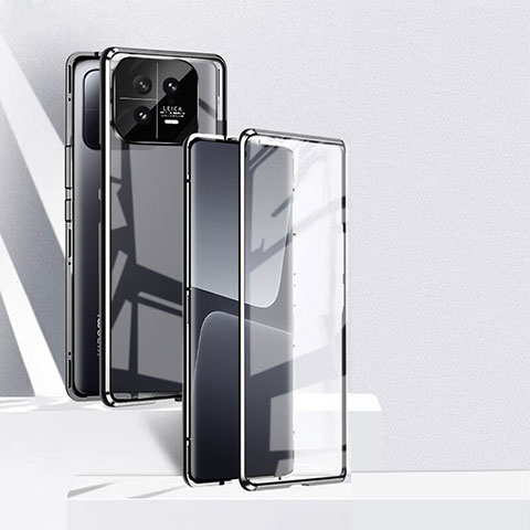 Handyhülle Hülle Luxus Aluminium Metall Rahmen Spiegel 360 Grad Ganzkörper Tasche P02 für Xiaomi Mi 13 Pro 5G Schwarz