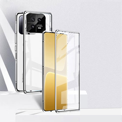 Handyhülle Hülle Luxus Aluminium Metall Rahmen Spiegel 360 Grad Ganzkörper Tasche P02 für Xiaomi Mi 13 Pro 5G Silber