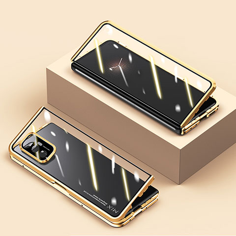 Handyhülle Hülle Luxus Aluminium Metall Rahmen Spiegel 360 Grad Ganzkörper Tasche P02 für Xiaomi Mix Fold 5G Gold