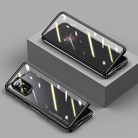 Handyhülle Hülle Luxus Aluminium Metall Rahmen Spiegel 360 Grad Ganzkörper Tasche P02 für Xiaomi Mix Fold 5G Schwarz
