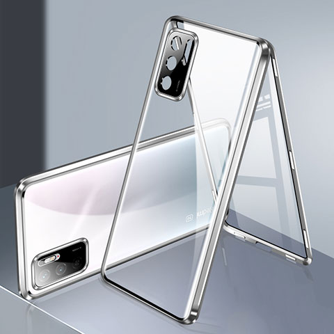 Handyhülle Hülle Luxus Aluminium Metall Rahmen Spiegel 360 Grad Ganzkörper Tasche P02 für Xiaomi Redmi Note 11 SE 5G Silber