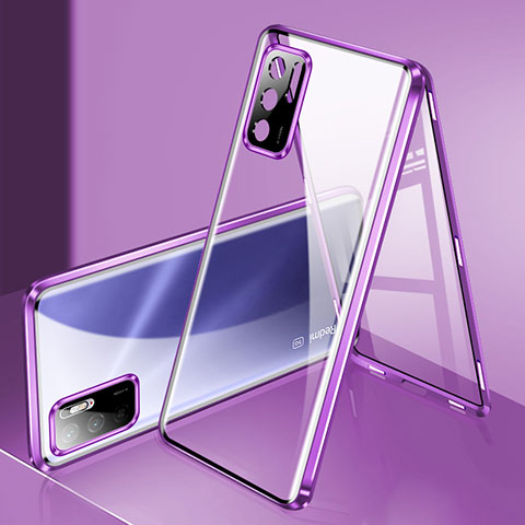 Handyhülle Hülle Luxus Aluminium Metall Rahmen Spiegel 360 Grad Ganzkörper Tasche P02 für Xiaomi Redmi Note 11 SE 5G Violett