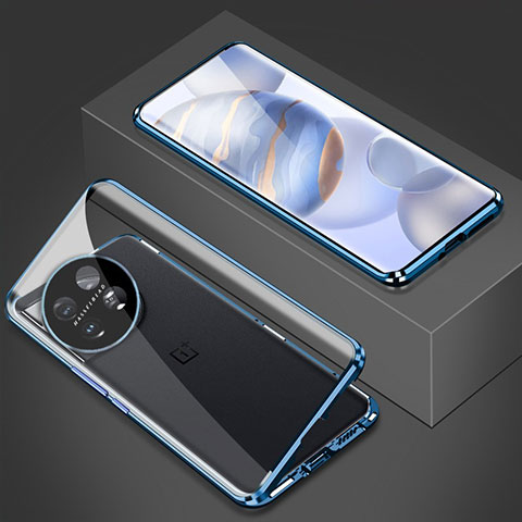 Handyhülle Hülle Luxus Aluminium Metall Rahmen Spiegel 360 Grad Ganzkörper Tasche P03 für OnePlus Ace 2 Pro 5G Blau