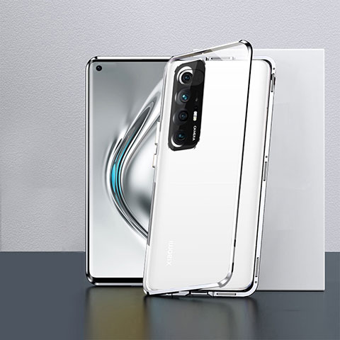 Handyhülle Hülle Luxus Aluminium Metall Rahmen Spiegel 360 Grad Ganzkörper Tasche P03 für Xiaomi Mi 10S 5G Silber