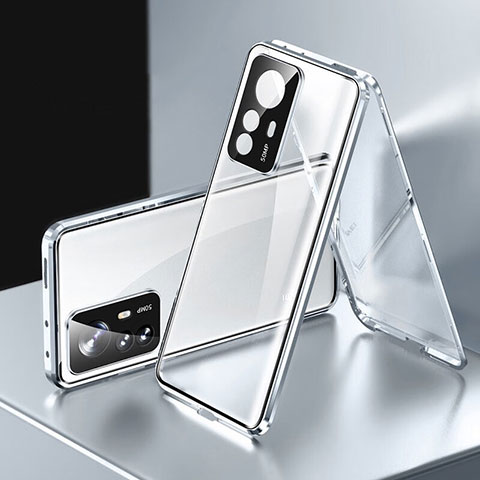 Handyhülle Hülle Luxus Aluminium Metall Rahmen Spiegel 360 Grad Ganzkörper Tasche P03 für Xiaomi Mi 12T 5G Silber