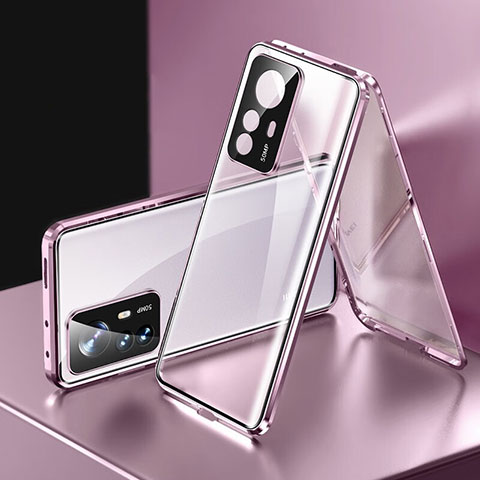 Handyhülle Hülle Luxus Aluminium Metall Rahmen Spiegel 360 Grad Ganzkörper Tasche P03 für Xiaomi Mi 12T 5G Violett