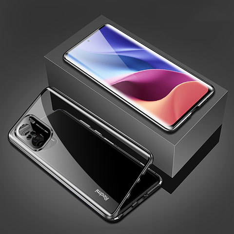 Handyhülle Hülle Luxus Aluminium Metall Rahmen Spiegel 360 Grad Ganzkörper Tasche P03 für Xiaomi Poco F3 5G Schwarz