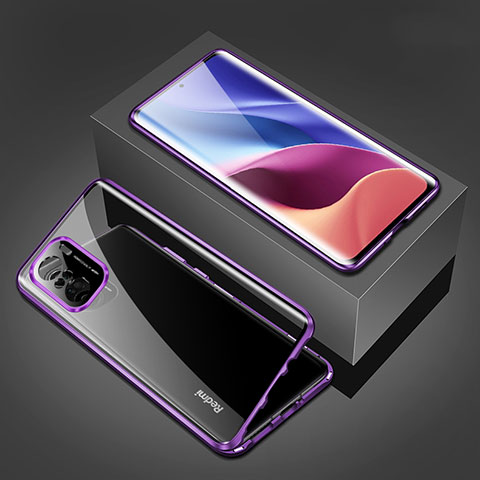 Handyhülle Hülle Luxus Aluminium Metall Rahmen Spiegel 360 Grad Ganzkörper Tasche P03 für Xiaomi Poco F3 5G Violett