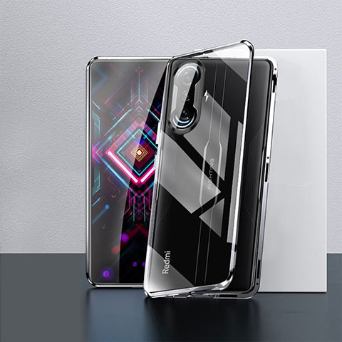 Handyhülle Hülle Luxus Aluminium Metall Rahmen Spiegel 360 Grad Ganzkörper Tasche P03 für Xiaomi Poco F3 GT 5G Schwarz