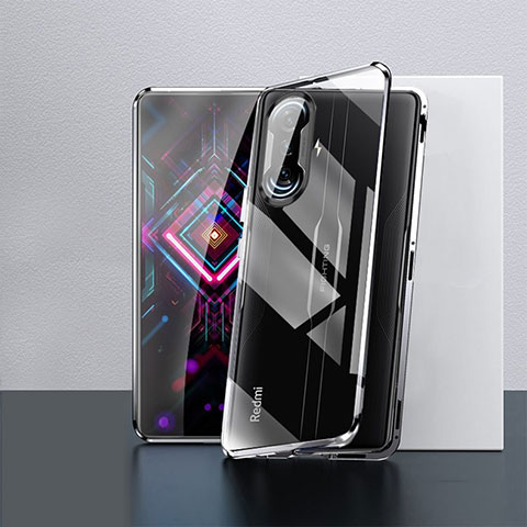 Handyhülle Hülle Luxus Aluminium Metall Rahmen Spiegel 360 Grad Ganzkörper Tasche P03 für Xiaomi Redmi K40 Gaming 5G Schwarz