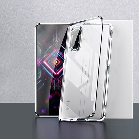 Handyhülle Hülle Luxus Aluminium Metall Rahmen Spiegel 360 Grad Ganzkörper Tasche P03 für Xiaomi Redmi K40 Gaming 5G Silber