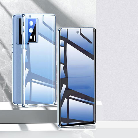 Handyhülle Hülle Luxus Aluminium Metall Rahmen Spiegel 360 Grad Ganzkörper Tasche P03 für Xiaomi Redmi K60 Pro 5G Blau