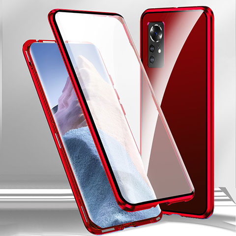 Handyhülle Hülle Luxus Aluminium Metall Rahmen Spiegel 360 Grad Ganzkörper Tasche P03 für Xiaomi Redmi Note 12S Rot