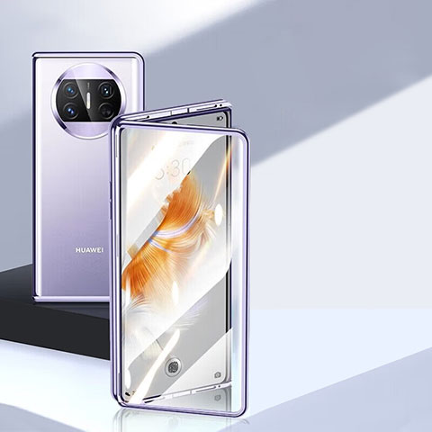 Handyhülle Hülle Luxus Aluminium Metall Rahmen Spiegel 360 Grad Ganzkörper Tasche P04 für Huawei Mate X5 Violett