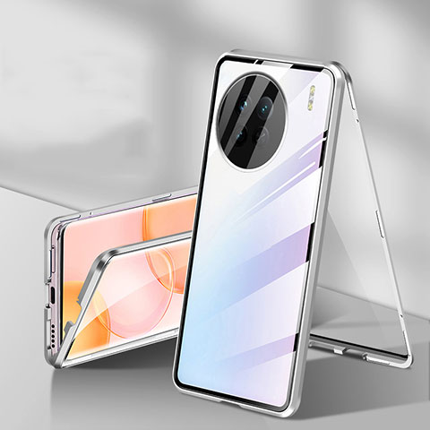 Handyhülle Hülle Luxus Aluminium Metall Rahmen Spiegel 360 Grad Ganzkörper Tasche P04 für OnePlus 11 5G Silber