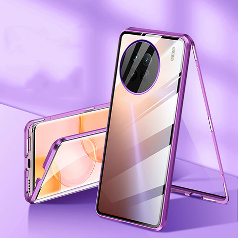 Handyhülle Hülle Luxus Aluminium Metall Rahmen Spiegel 360 Grad Ganzkörper Tasche P04 für OnePlus 11 5G Violett