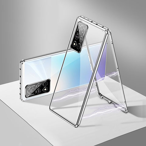 Handyhülle Hülle Luxus Aluminium Metall Rahmen Spiegel 360 Grad Ganzkörper Tasche P05 für Huawei Honor V40 5G Silber