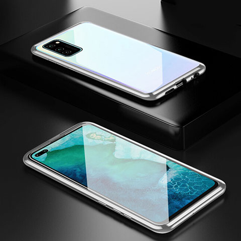 Handyhülle Hülle Luxus Aluminium Metall Rahmen Spiegel 360 Grad Ganzkörper Tasche T01 für Huawei Honor V30 Pro 5G Silber