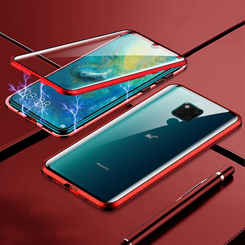 Handyhülle Hülle Luxus Aluminium Metall Rahmen Spiegel 360 Grad Ganzkörper Tasche T01 für Huawei Mate 20 X 5G Rot