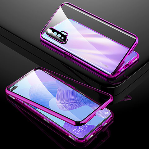 Handyhülle Hülle Luxus Aluminium Metall Rahmen Spiegel 360 Grad Ganzkörper Tasche T01 für Huawei Nova 6 5G Violett