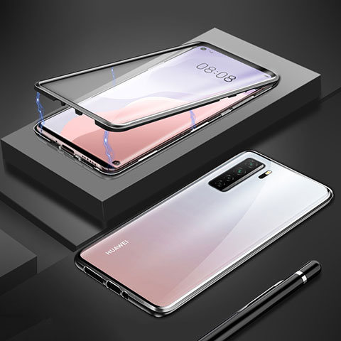 Handyhülle Hülle Luxus Aluminium Metall Rahmen Spiegel 360 Grad Ganzkörper Tasche T01 für Huawei Nova 7 SE 5G Schwarz