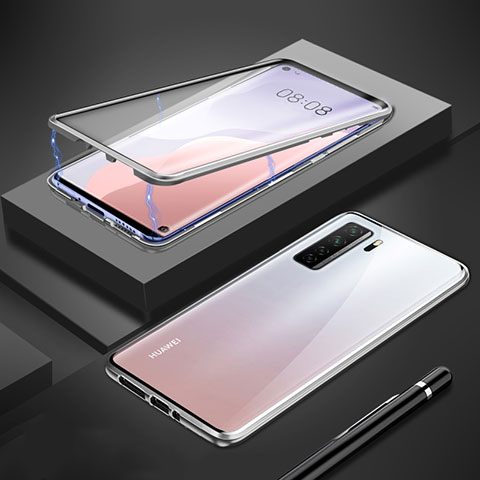 Handyhülle Hülle Luxus Aluminium Metall Rahmen Spiegel 360 Grad Ganzkörper Tasche T01 für Huawei Nova 7 SE 5G Silber