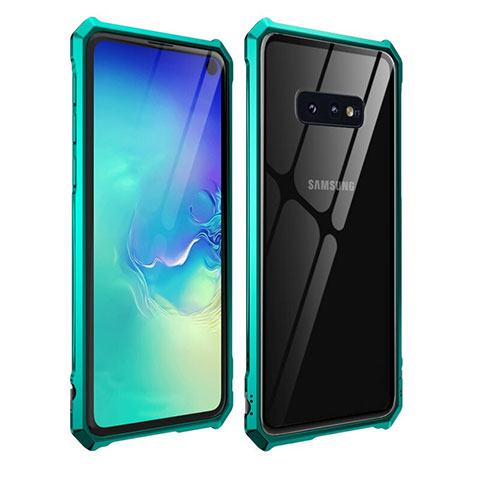 Handyhülle Hülle Luxus Aluminium Metall Rahmen Spiegel 360 Grad Ganzkörper Tasche T01 für Samsung Galaxy S10e Cyan