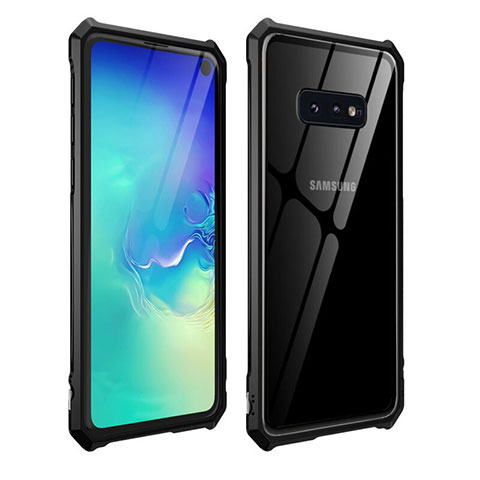 Handyhülle Hülle Luxus Aluminium Metall Rahmen Spiegel 360 Grad Ganzkörper Tasche T01 für Samsung Galaxy S10e Schwarz