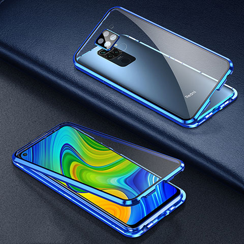 Handyhülle Hülle Luxus Aluminium Metall Rahmen Spiegel 360 Grad Ganzkörper Tasche T01 für Xiaomi Redmi 10X 4G Blau