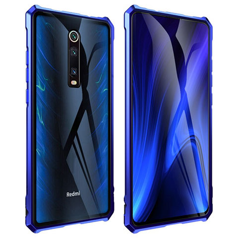 Handyhülle Hülle Luxus Aluminium Metall Rahmen Spiegel 360 Grad Ganzkörper Tasche T01 für Xiaomi Redmi K20 Pro Blau