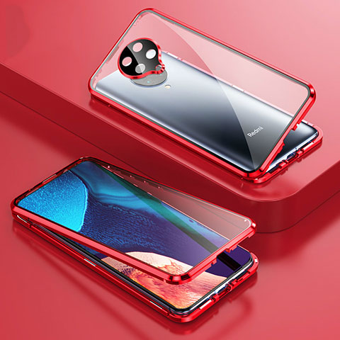 Handyhülle Hülle Luxus Aluminium Metall Rahmen Spiegel 360 Grad Ganzkörper Tasche T01 für Xiaomi Redmi K30 Pro Zoom Rot