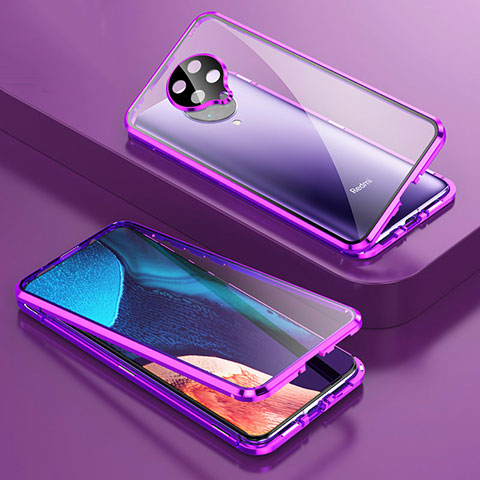 Handyhülle Hülle Luxus Aluminium Metall Rahmen Spiegel 360 Grad Ganzkörper Tasche T01 für Xiaomi Redmi K30 Pro Zoom Violett