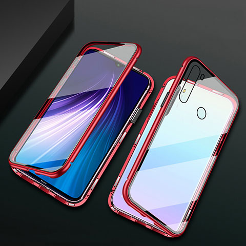 Handyhülle Hülle Luxus Aluminium Metall Rahmen Spiegel 360 Grad Ganzkörper Tasche T01 für Xiaomi Redmi Note 8 (2021) Rot