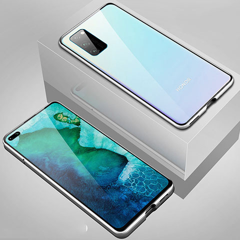 Handyhülle Hülle Luxus Aluminium Metall Rahmen Spiegel 360 Grad Ganzkörper Tasche T02 für Huawei Honor V30 Pro 5G Silber