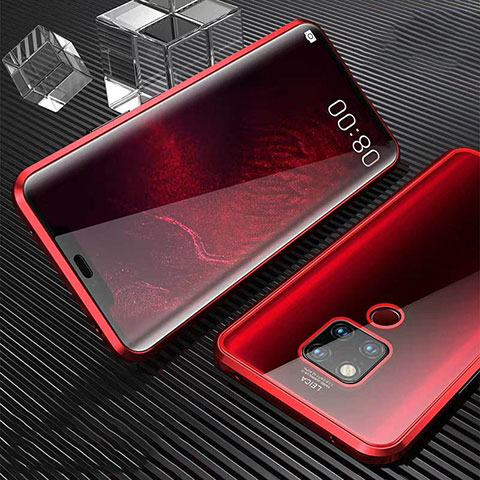 Handyhülle Hülle Luxus Aluminium Metall Rahmen Spiegel 360 Grad Ganzkörper Tasche T02 für Huawei Mate 20 X 5G Rot