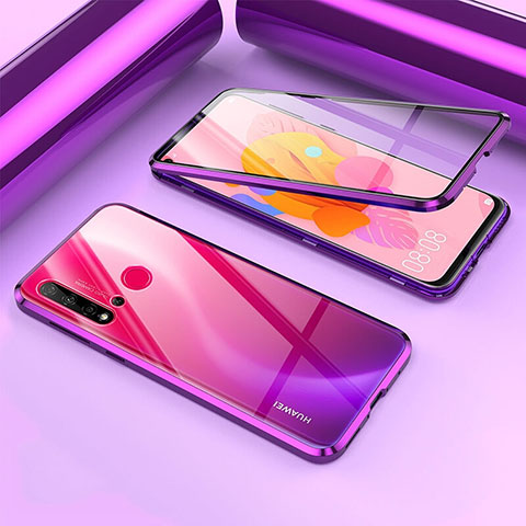 Handyhülle Hülle Luxus Aluminium Metall Rahmen Spiegel 360 Grad Ganzkörper Tasche T02 für Huawei Nova 5i Violett