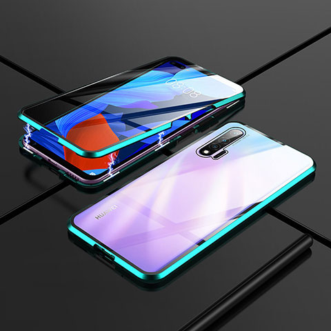 Handyhülle Hülle Luxus Aluminium Metall Rahmen Spiegel 360 Grad Ganzkörper Tasche T02 für Huawei Nova 6 Cyan