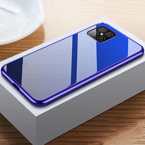 Handyhülle Hülle Luxus Aluminium Metall Rahmen Spiegel 360 Grad Ganzkörper Tasche T02 für Huawei Nova 8 SE 5G Blau