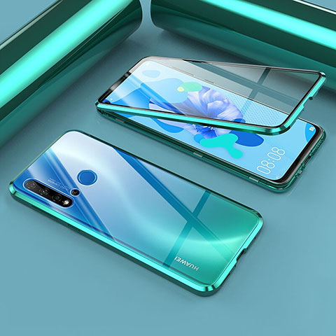 Handyhülle Hülle Luxus Aluminium Metall Rahmen Spiegel 360 Grad Ganzkörper Tasche T02 für Huawei P20 Lite (2019) Cyan