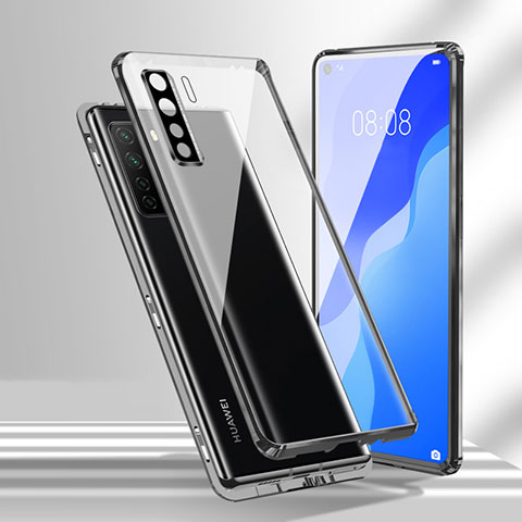 Handyhülle Hülle Luxus Aluminium Metall Rahmen Spiegel 360 Grad Ganzkörper Tasche T02 für Huawei P40 Lite 5G Schwarz