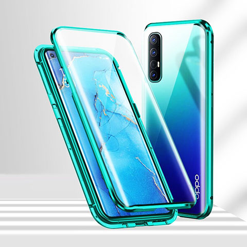 Handyhülle Hülle Luxus Aluminium Metall Rahmen Spiegel 360 Grad Ganzkörper Tasche T02 für Oppo Reno3 Pro Grün