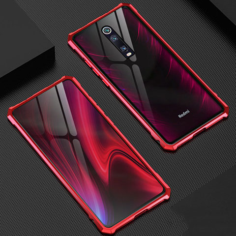 Handyhülle Hülle Luxus Aluminium Metall Rahmen Spiegel 360 Grad Ganzkörper Tasche T02 für Xiaomi Mi 9T Rot