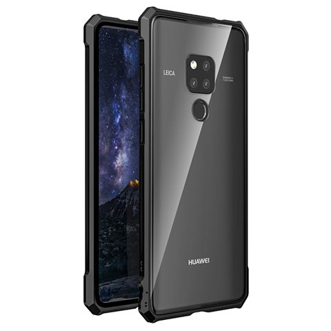 Handyhülle Hülle Luxus Aluminium Metall Rahmen Spiegel 360 Grad Ganzkörper Tasche T03 für Huawei Mate 20 X 5G Schwarz