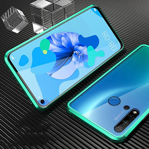 Handyhülle Hülle Luxus Aluminium Metall Rahmen Spiegel 360 Grad Ganzkörper Tasche T03 für Huawei Nova 5i Cyan