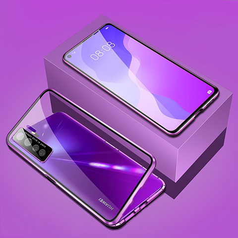 Handyhülle Hülle Luxus Aluminium Metall Rahmen Spiegel 360 Grad Ganzkörper Tasche T03 für Huawei Nova 7 SE 5G Violett